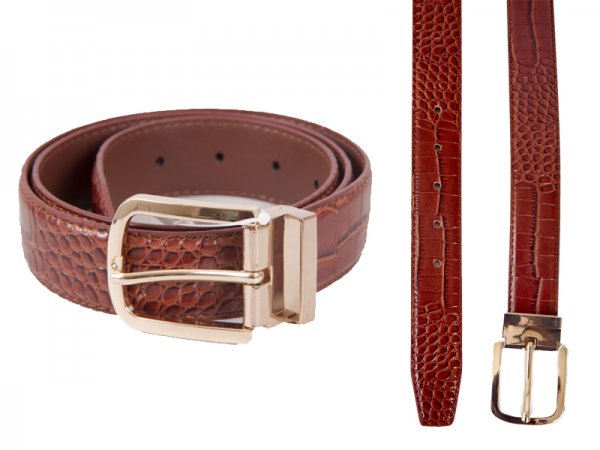 2734BROWN 1.25” CROC GRAIN BELT WITH GINT BUCKLE M